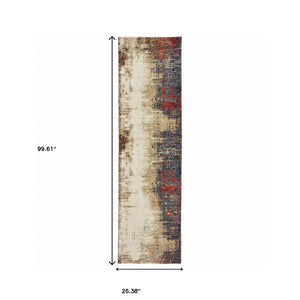 HomeRoots 10' Blue and Beige Abstract Power Loom Area Rug - Modern Elegance with Stain Resistance & Durability 2'3" x 8' 510502