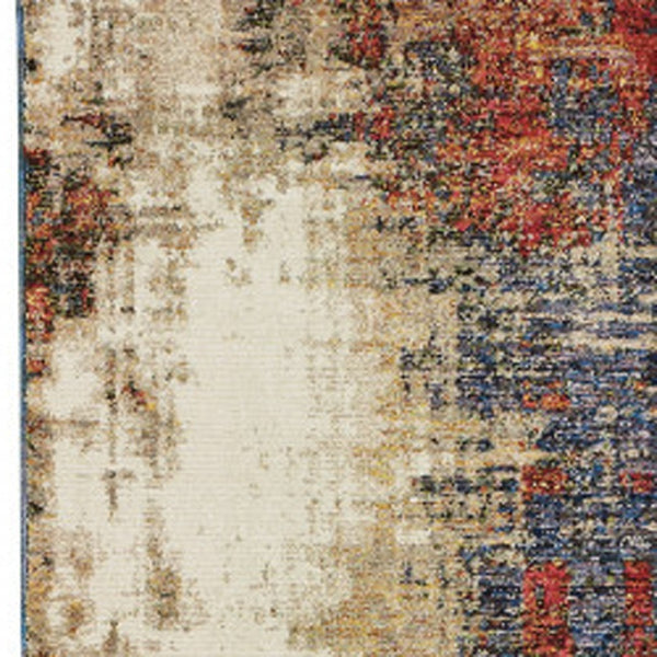 HomeRoots 10' Blue and Beige Abstract Power Loom Area Rug - Modern Elegance with Stain Resistance & Durability 2'3" x 8' 510502