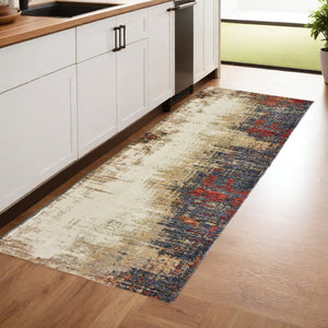 HomeRoots 10' Blue and Beige Abstract Power Loom Area Rug - Modern Elegance with Stain Resistance & Durability 2'3" x 8' 510502