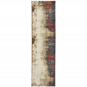 HomeRoots 10' Blue and Beige Abstract Power Loom Area Rug - Modern Elegance with Stain Resistance & Durability 2'6" x 12' 510503