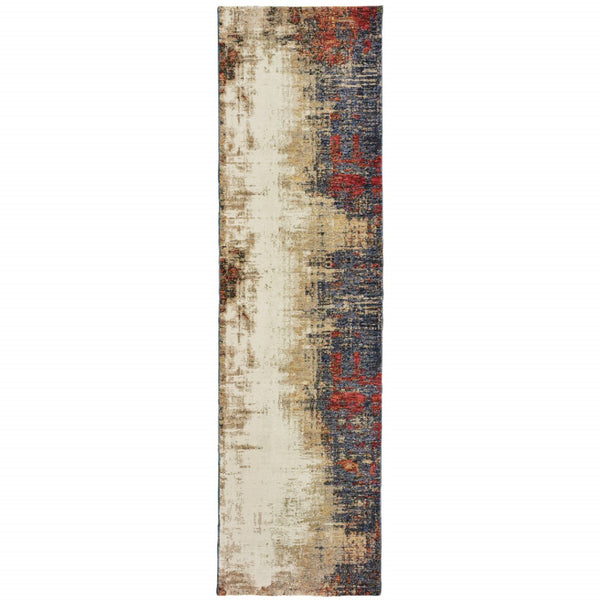 HomeRoots 10' Blue and Beige Abstract Power Loom Area Rug - Modern Elegance with Stain Resistance & Durability 2'6" x 12' 510503