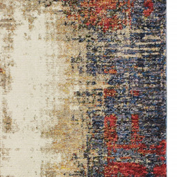 HomeRoots 10' Blue and Beige Abstract Power Loom Area Rug - Modern Elegance with Stain Resistance & Durability 2'6" x 12' 510503