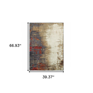 HomeRoots 10' Blue and Beige Abstract Power Loom Area Rug - Modern Elegance with Stain Resistance & Durability 3' x 5' 510504