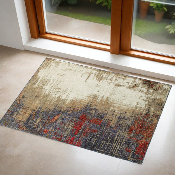 HomeRoots 10' Blue and Beige Abstract Power Loom Area Rug - Modern Elegance with Stain Resistance & Durability 3' x 5' 510504