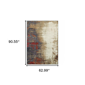 HomeRoots 10' Blue and Beige Abstract Power Loom Area Rug - Modern Elegance with Stain Resistance & Durability 5' X 7' 510505