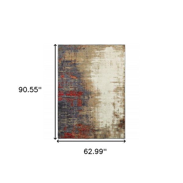 HomeRoots 10' Blue and Beige Abstract Power Loom Area Rug - Modern Elegance with Stain Resistance & Durability 5' X 7' 510505
