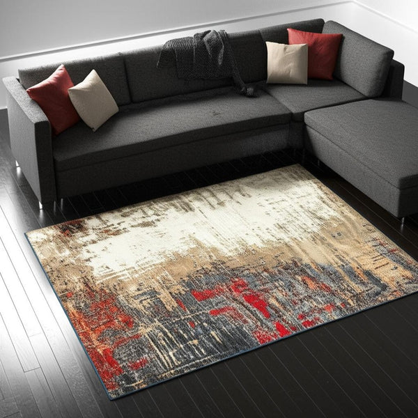 HomeRoots 10' Blue and Beige Abstract Power Loom Area Rug - Modern Elegance with Stain Resistance & Durability 5' X 7' 510505
