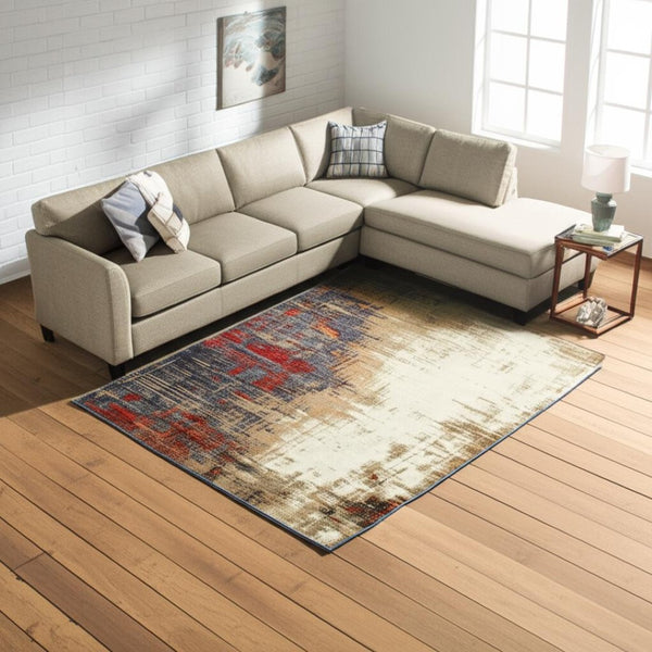 HomeRoots 10' Blue and Beige Abstract Power Loom Area Rug - Modern Elegance with Stain Resistance & Durability 8' X 11' 510507