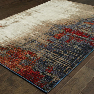 HomeRoots 10' Blue and Beige Abstract Power Loom Area Rug - Modern Elegance with Stain Resistance & Durability 9' X 12' 510508