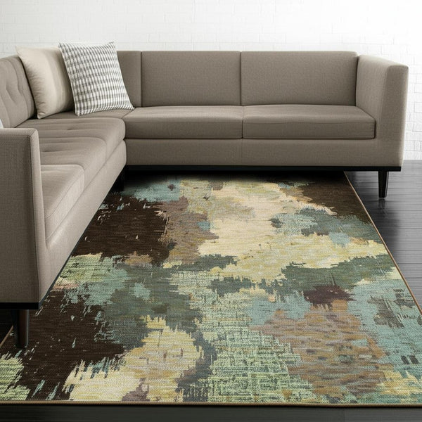 HomeRoots 10' Blue and Ivory Abstract Area Rug – Stylish, Stain Resistant, Durable Floor Centerpiece for Your Home 10' X 13' Rectangle 510509
