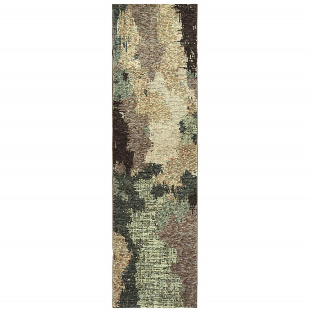 HomeRoots 10' Blue and Ivory Abstract Area Rug – Stylish, Stain Resistant, Durable Floor Centerpiece for Your Home 2'6" x 12' 510512