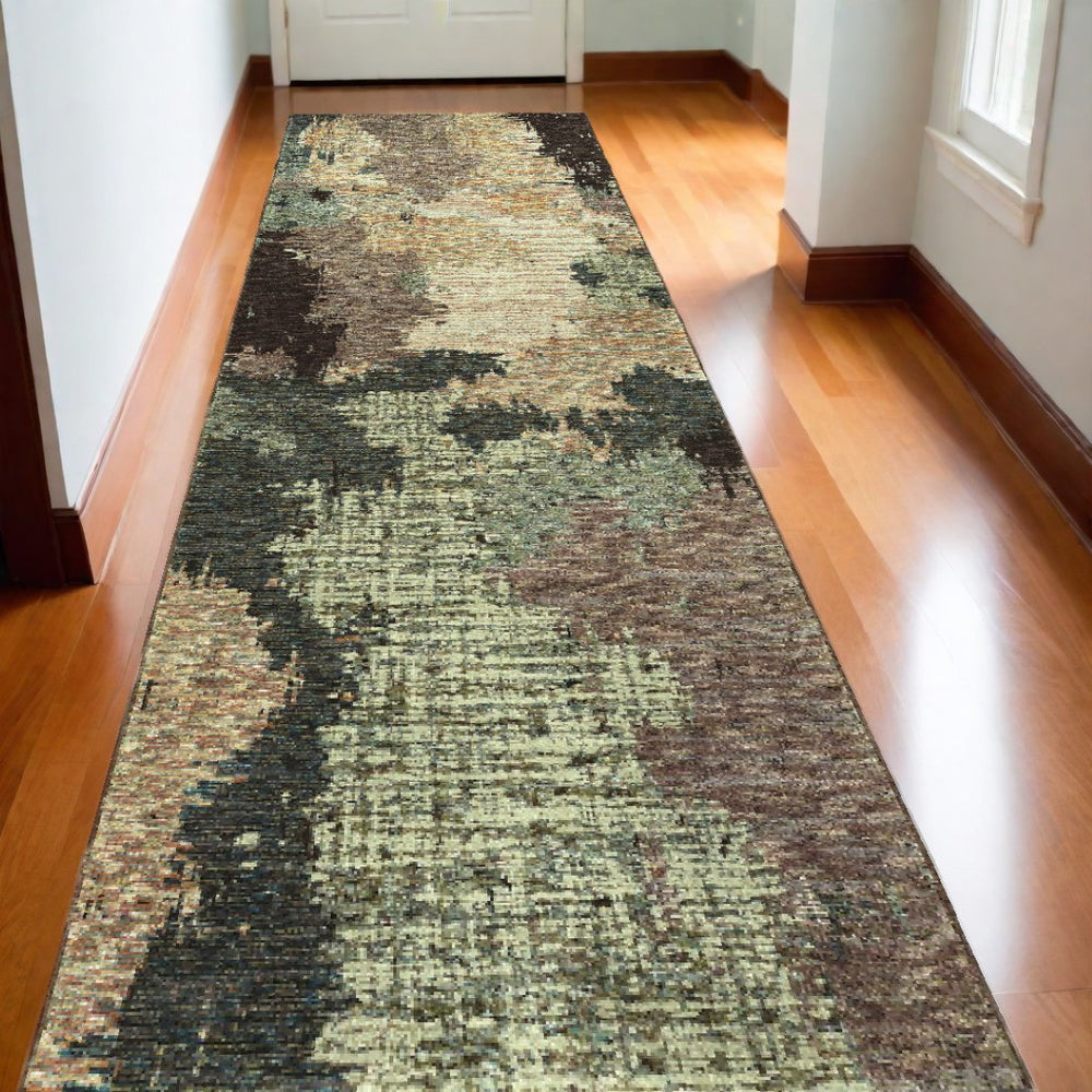 HomeRoots 10' Blue and Ivory Abstract Area Rug – Stylish, Stain Resistant, Durable Floor Centerpiece for Your Home 2'6" x 12' 510512