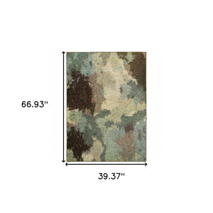 HomeRoots 10' Blue and Ivory Abstract Area Rug – Stylish, Stain Resistant, Durable Floor Centerpiece for Your Home 3' x 5' Rectangle 510513