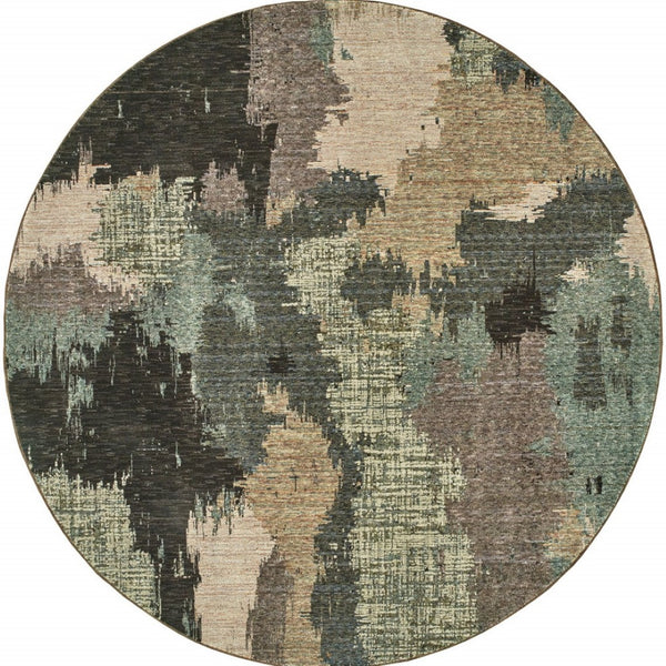 HomeRoots 10' Blue and Ivory Abstract Area Rug – Stylish, Stain Resistant, Durable Floor Centerpiece for Your Home 8' Round Round 510516