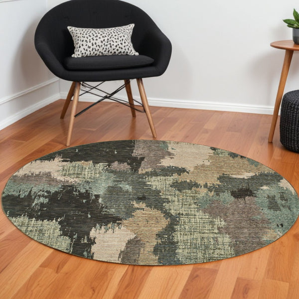HomeRoots 10' Blue and Ivory Abstract Area Rug – Stylish, Stain Resistant, Durable Floor Centerpiece for Your Home 8' Round Round 510516