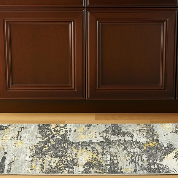 HomeRoots 10' Gray and Ivory Abstract Area Rug - Modern Power Loomed Design for Stylish High-Traffic Spaces 2'3" x 8' 510521