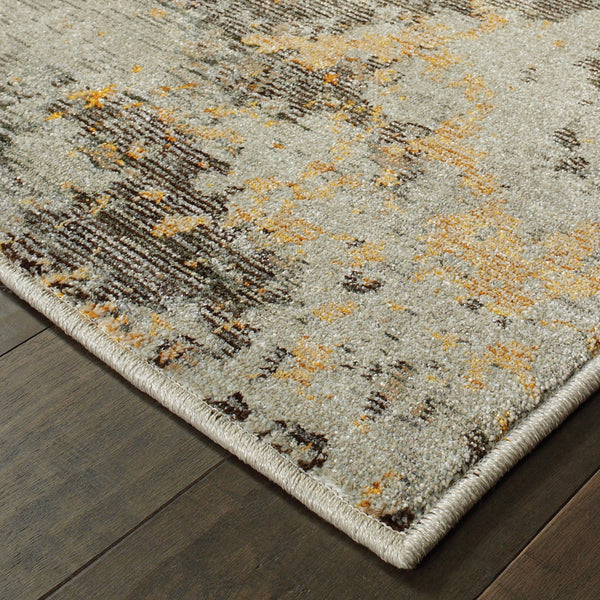Homeroots 12' Runner Grey And Gold Abstract Power Loom Runner Rug  Other Material 510522