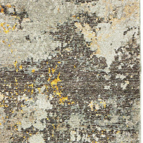Homeroots 12' Runner Grey And Gold Abstract Power Loom Runner Rug  Other Material 510522