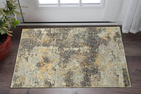 HomeRoots 10' Gray and Ivory Abstract Area Rug - Modern Power Loomed Design for Stylish High-Traffic Spaces 3' x 5' 510523