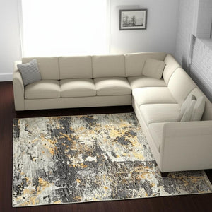 HomeRoots 10' Gray and Ivory Abstract Area Rug - Modern Power Loomed Design for Stylish High-Traffic Spaces 8' X 11' 510526