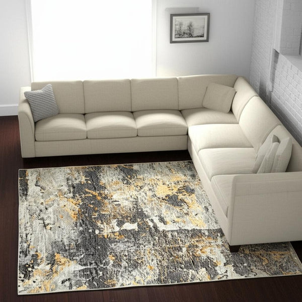 HomeRoots 10' Gray and Ivory Abstract Area Rug - Modern Power Loomed Design for Stylish High-Traffic Spaces 8' X 11' 510526