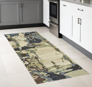 Homeroots 8' Runner Blue And Gray Abstract Power Loom Runner Rug  Other Material 510530