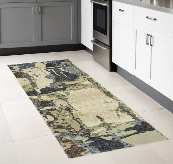 Homeroots 8' Runner Blue And Gray Abstract Power Loom Runner Rug  Other Material 510530