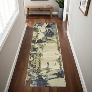 HomeRoots 10' Blue and Gray Abstract Area Rug - Stylish Power Loom Design for Modern Comfort in Any Space 2'3" x 8' 510530