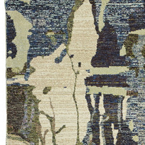 Homeroots 12' Runner Blue And Grey Abstract Power Loom Runner Rug  Other Material 510531