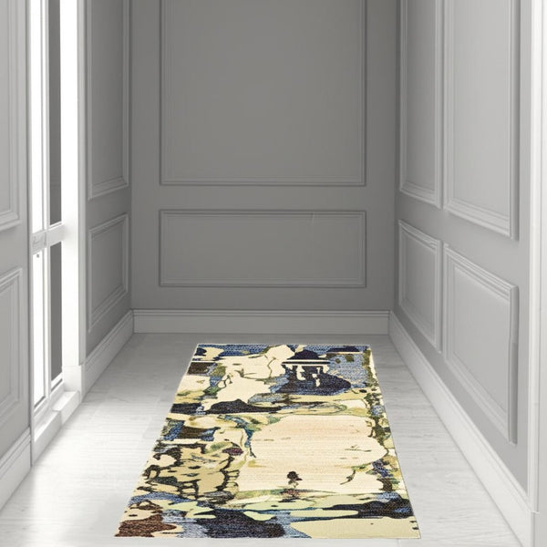 HomeRoots 10' Blue and Gray Abstract Area Rug - Stylish Power Loom Design for Modern Comfort in Any Space 2'6" x 12' 510531