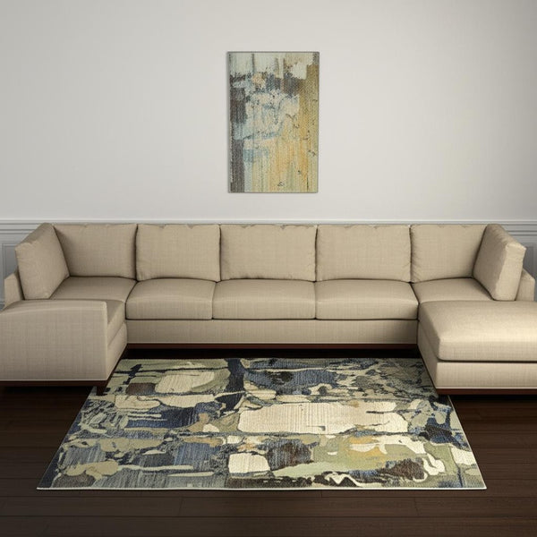 HomeRoots 10' Blue and Gray Abstract Area Rug - Stylish Power Loom Design for Modern Comfort in Any Space 7' X 10' 510534