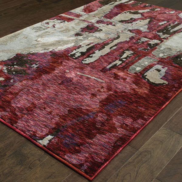 HomeRoots 10' Contemporary Abstract Red and Beige Area Rug – Durable, Stain-Resistant for Homes with Pets 10' X 13' 510537