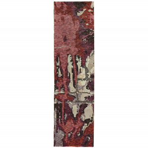 HomeRoots 10' Contemporary Abstract Red and Beige Area Rug – Durable, Stain-Resistant for Homes with Pets 2'3" x 8' 510539