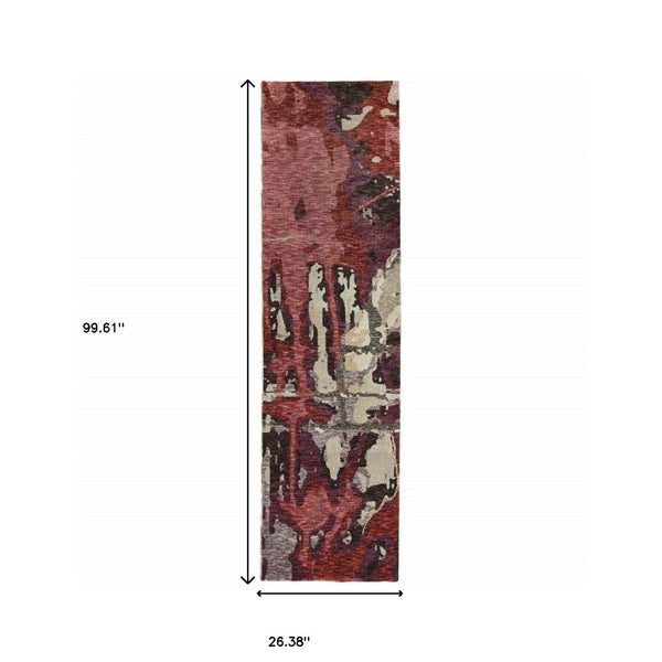 HomeRoots 10' Contemporary Abstract Red and Beige Area Rug – Durable, Stain-Resistant for Homes with Pets 2'3" x 8' 510539