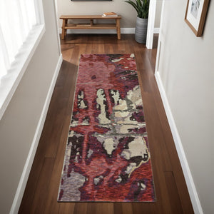 HomeRoots 10' Contemporary Abstract Red and Beige Area Rug – Durable, Stain-Resistant for Homes with Pets 2'3" x 8' 510539