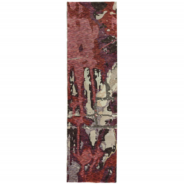 HomeRoots 10' Contemporary Abstract Red and Beige Area Rug – Durable, Stain-Resistant for Homes with Pets 2'6" x 12' 510540