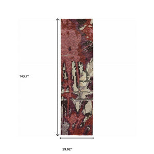 HomeRoots 10' Contemporary Abstract Red and Beige Area Rug – Durable, Stain-Resistant for Homes with Pets 2'6" x 12' 510540