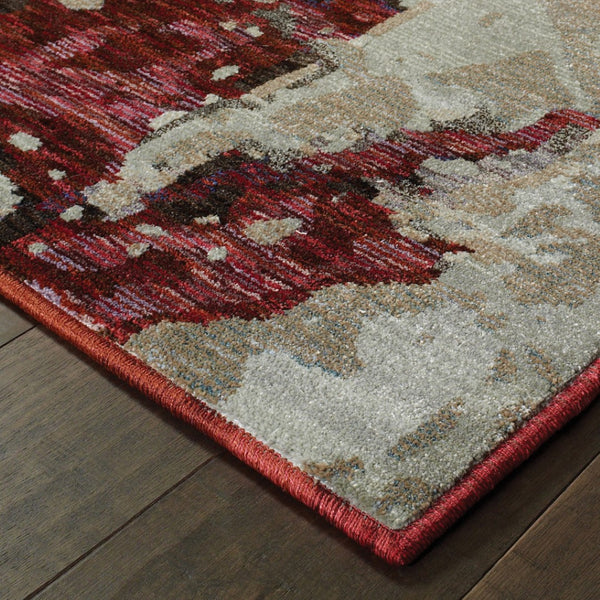 HomeRoots 10' Contemporary Abstract Red and Beige Area Rug – Durable, Stain-Resistant for Homes with Pets 3' x 5' 510541