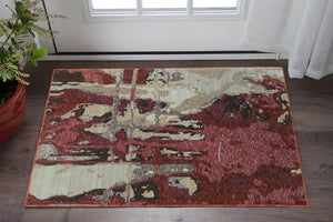 HomeRoots 10' Contemporary Abstract Red and Beige Area Rug – Durable, Stain-Resistant for Homes with Pets 3' x 5' 510541