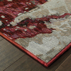 HomeRoots 10' Contemporary Abstract Red and Beige Area Rug – Durable, Stain-Resistant for Homes with Pets 5' X 7' 510542