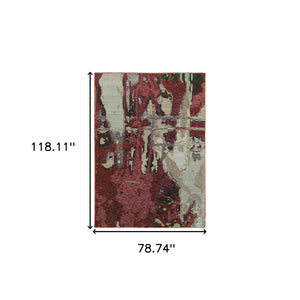 HomeRoots 10' Contemporary Abstract Red and Beige Area Rug – Durable, Stain-Resistant for Homes with Pets 7' X 10' 510543