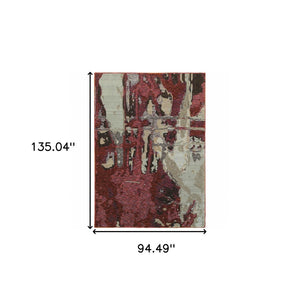 HomeRoots 10' Contemporary Abstract Red and Beige Area Rug – Durable, Stain-Resistant for Homes with Pets 8' X 11' 510544