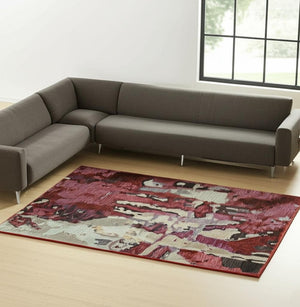 HomeRoots 10' Contemporary Abstract Red and Beige Area Rug – Durable, Stain-Resistant for Homes with Pets 8' X 11' 510544