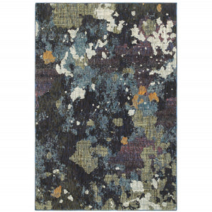 HomeRoots 10' Blue and Green Abstract Power Loom Area Rug - Contemporary Style, Stain-Resistant, Durable Design 10' X 13' 510546