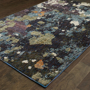 HomeRoots 10' Blue and Green Abstract Power Loom Area Rug - Contemporary Style, Stain-Resistant, Durable Design 10' X 13' 510546