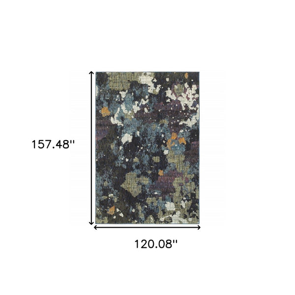 HomeRoots 10' Blue and Green Abstract Power Loom Area Rug - Contemporary Style, Stain-Resistant, Durable Design 10' X 13' 510546