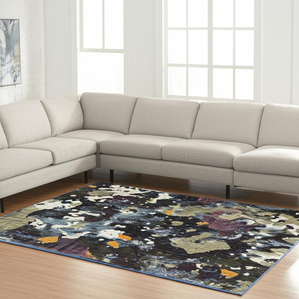 HomeRoots 10' Blue and Green Abstract Power Loom Area Rug - Contemporary Style, Stain-Resistant, Durable Design 10' X 13' 510546