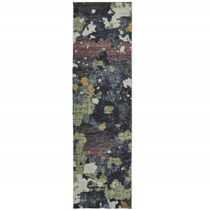 HomeRoots 10' Blue and Green Abstract Power Loom Area Rug - Contemporary Style, Stain-Resistant, Durable Design 2'3" x 8' 510548
