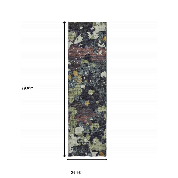 HomeRoots 10' Blue and Green Abstract Power Loom Area Rug - Contemporary Style, Stain-Resistant, Durable Design 2'3" x 8' 510548