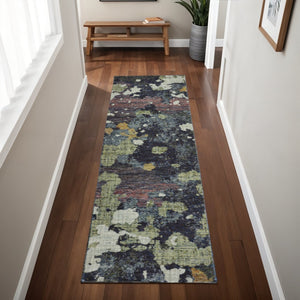HomeRoots 10' Blue and Green Abstract Power Loom Area Rug - Contemporary Style, Stain-Resistant, Durable Design 2'3" x 8' 510548